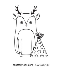 cute reindeer animal with hat party vector illustration design