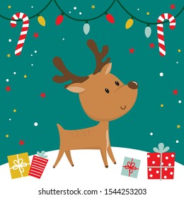 Cute Reindeer and any Christmas gift, cute Christmas character vector illustration