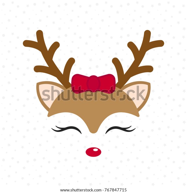 かわいいトナカイ 鹿の赤ちゃん メリークリスマスの漫画のキャラクター 赤弓を持つ女の子 ベクターイラスト のベクター画像素材 ロイヤリティフリー