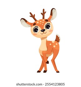 Cute Reindeer Baby with Spotted Body and Antler Standing Vector Illustration