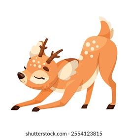 Cute Reindeer Baby with Spotted Body and Antler Stretching Vector Illustration