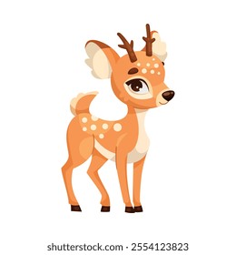 Cute Reindeer Baby with Spotted Body and Antler Standing Vector Illustration