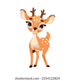 Cute Reindeer Baby with Spotted Body and Antler Standing Vector Illustration