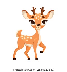 Cute Reindeer Baby with Spotted Body and Antler Standing Vector Illustration