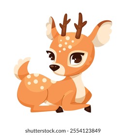 Cute Reindeer Baby with Spotted Body and Antler Sitting Vector Illustration