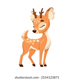 Cute Reindeer Baby with Spotted Body and Antler Standing Vector Illustration