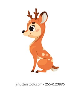 Cute Reindeer Baby with Spotted Body and Antler Sitting Vector Illustration