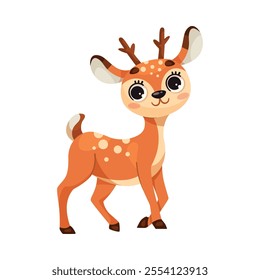 Cute Reindeer Baby with Spotted Body and Antler Standing Vector Illustration