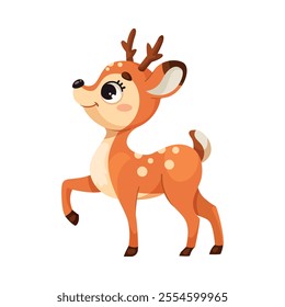 Cute Reindeer Baby with Spotted Body and Antler Standing Vector Illustration