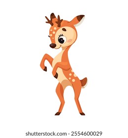 Cute Reindeer Baby with Spotted Body and Antler Standing Vector Illustration