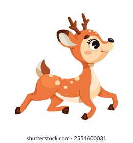 Cute Reindeer Baby with Spotted Body and Antler Walking Vector Illustration