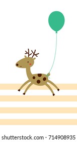 cute reindeer with balloon. cute deer with balloon vector.