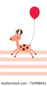 cute reindeer with balloon. cute deer with balloon vector.