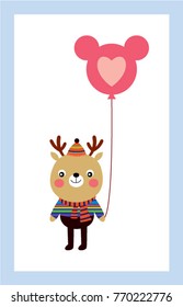 cute reindeer with balloon graphic vector