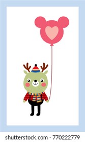cute reindeer with balloon graphic vector