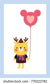 cute reindeer with balloon graphic vector