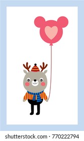 cute reindeer with balloon graphic vector