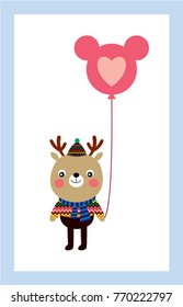 cute reindeer with balloon graphic vector