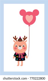cute reindeer with balloon graphic vector