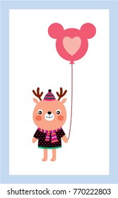 cute reindeer with balloon graphic vector