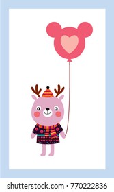 cute reindeer with balloon graphic vector