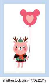 cute reindeer with balloon graphic vector