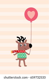 cute reindeer with balloon vector