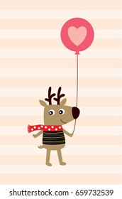 cute reindeer with balloon vector