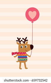 cute reindeer with balloon vector
