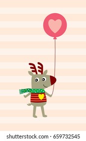 cute reindeer with balloon vector