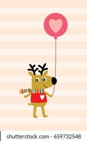 cute reindeer with balloon vector