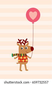 Cute Reindeer With Balloon Vector