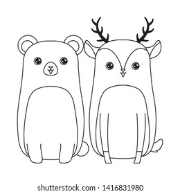 cute reindeer with bear animal isolated icon