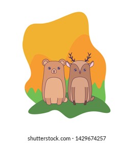 cute reindeer with bear animal isolated icon