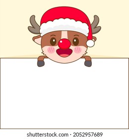 Cute reindeer  with billboard cartoon character.
