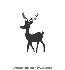 Cute reindeer black silhouette vector on a white background