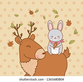 cute reindeer and bunny in the field woodland characters