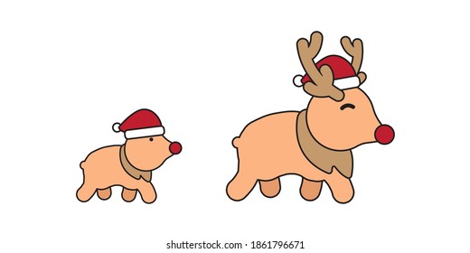 Cute Reindeer cartoon character wearing a santa hat, Vector illustration of Reindeer.	