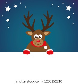 cute reindeer cartoon christmas postcard vector illustration EPS10