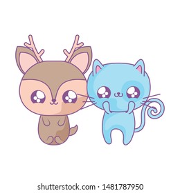 cute reindeer with cat baby animals kawaii style