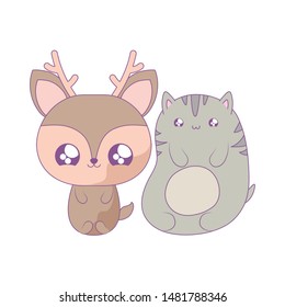 cute reindeer with cat baby animals kawaii style