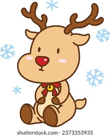Cute reindeer character design. Reindeer cartoon illustration. Digital freehand drawing of a reindeer sitting down. Christmas illustration. 