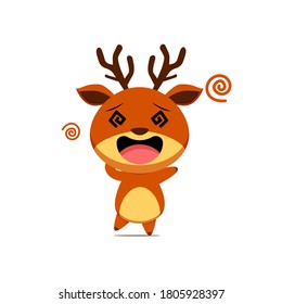 Cute reindeer character feel dizzy isolated on white background. Reindeer character emoticon illustration