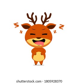 Cute reindeer character feel sleepy isolated on white background. Reindeer character emoticon illustration