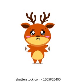 Cute reindeer character feeling annoyed isolated on white background. Reindeer character emoticon illustration