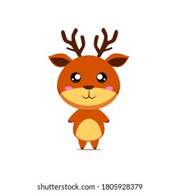Cute reindeer character feeling happy isolated on white background. Reindeer character emoticon illustration