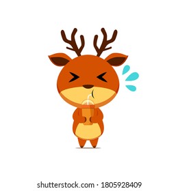 Cute reindeer character feeling thirsty isolated on white background. Reindeer character emoticon illustration