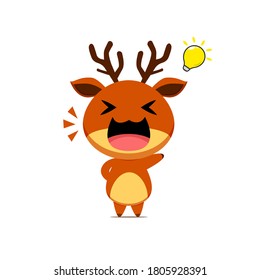 Cute reindeer character got an idea isolated on white background. Reindeer character emoticon illustration