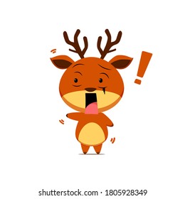 Cute reindeer character got shocked isolated on white background. Reindeer character emoticon illustration