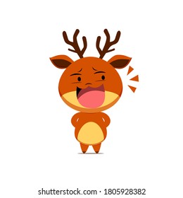 Cute reindeer character with mocking face isolated on white background. Reindeer character emoticon illustration